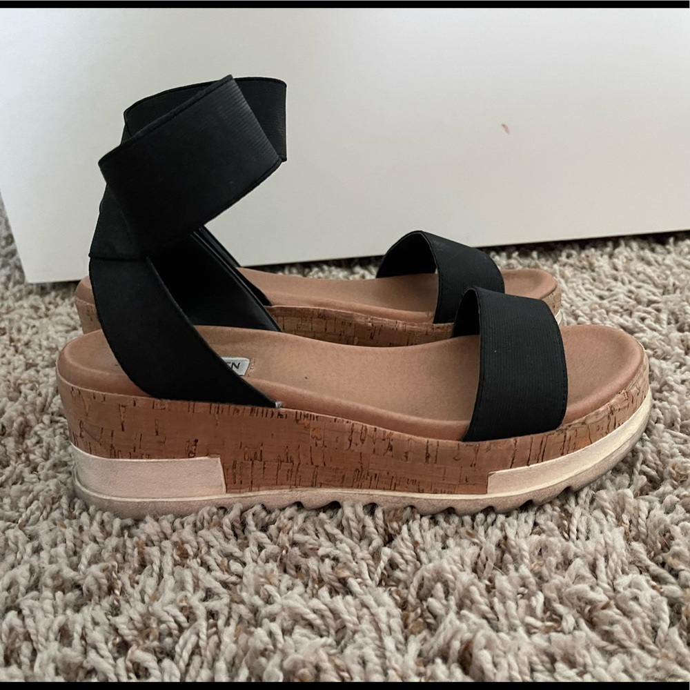Steve Madden Black Cork Platform Sandals